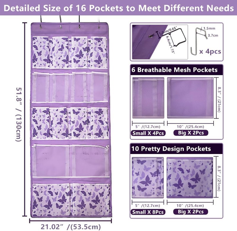 KANCNT Over the Door Storage Organizer with 4 Kind of Pockets,Hanging Organizer for Shoes,Sock,Hat,Underwear,Handbag,Hair Tools,Cosmetics,Toiletry,Hanging Shelf Behind Door of Bathroom,Closet,Entrance,Purple - Image 2